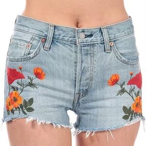 Levi’s 501 Poppy Flower Embroidered Denim Shorts